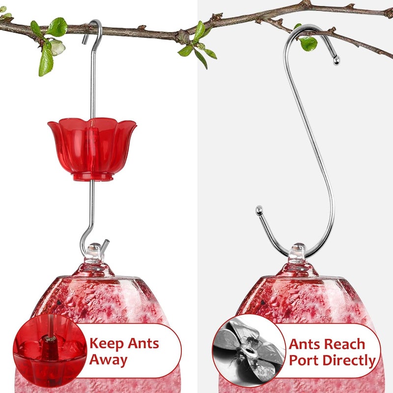 SIXTOYZF Ant Moat for Hummingbird Feeders 4 Pack,2 oz Capacity,Suitable for Outdoor Yard Hanging Feeders,Hummingbird Feeder Ant Guard,Rustproof S Hooks,Sturdy,Leakproof,Red Flower Shape - Image 2